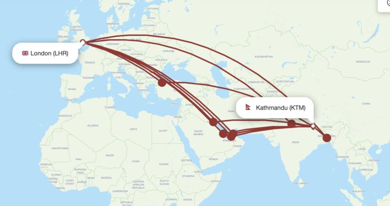 No direct flights from London to Kathmandu